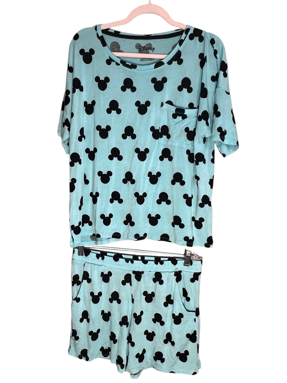 Disney Mickey Mouse Pajama Set Women’s Medium Blue Lounge Shorts Set Soft Jersey